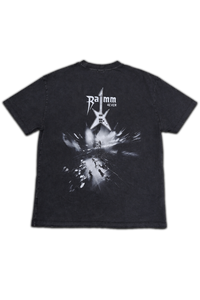 Iron Stage t-shirt in washed black streetwear style with a bold back print, shown in a clean product view.