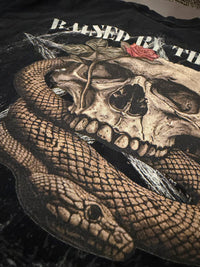 RAMM4EVER t-shirt in graphic streetwear style showcasing a detailed back print design in a close-up view.