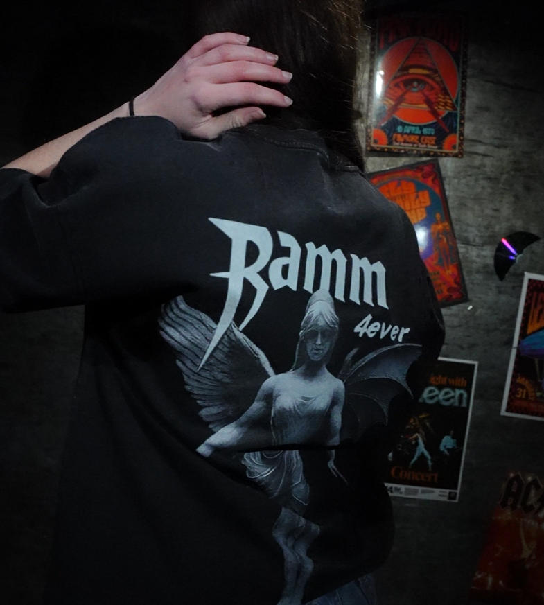 Fallen Angel t-shirt in vintage streetwear style with a large back print, worn in a studio setting.