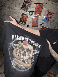 RAMM4EVER t-shirt in graphic streetwear style with a detailed back print, worn in a studio setting.